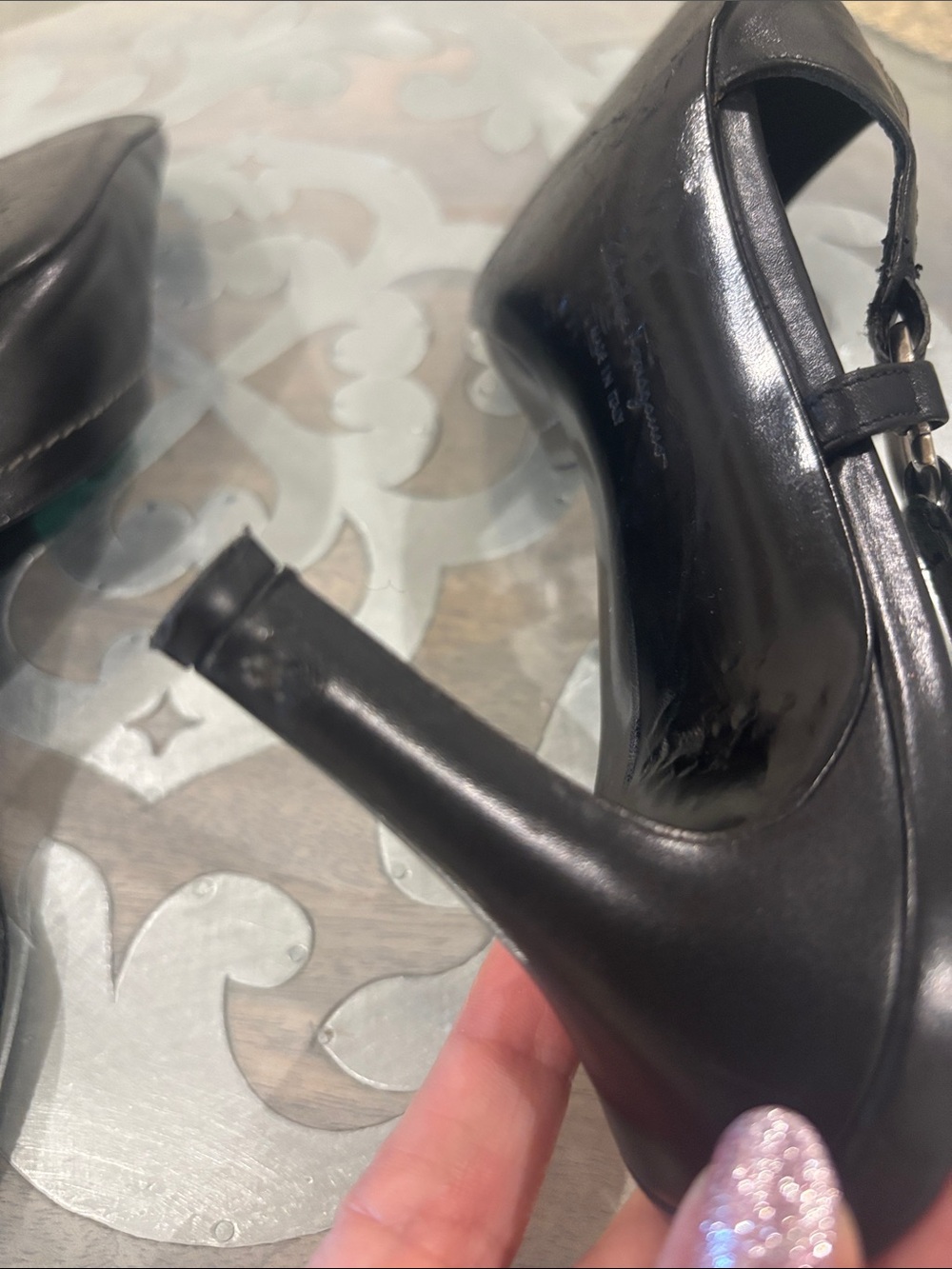 Salvatore Ferragamo Black Leather Pointed Slingback Heels - Picture 10 of 14